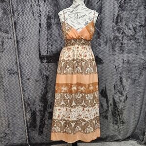 Babydoll Midi Dress Sz M Paisley Empire Tiered Y2K Boho Fairy Floral Cottagecore